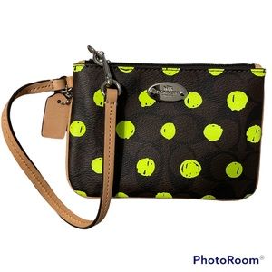 Coach Wristlet with Neon Polka dots.